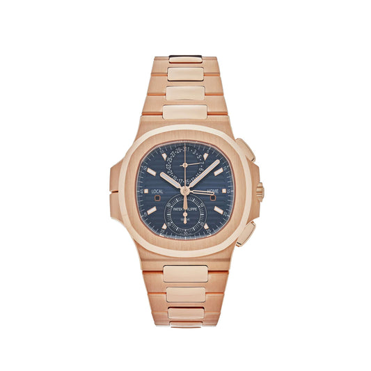 Patek Philippe Nautilus 3285 V3 – Swiss Super Clone 5990/1R-001 Travel Time Flyback Chronograph Rose Gold Blue Dial (2025)
